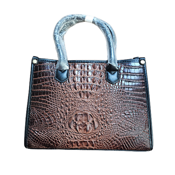 Brand New Faux Alligator Embossed Structured Top Handle Satchel Bag - Picture 2 of 8
